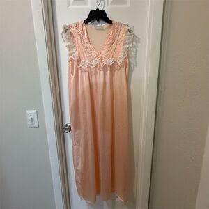 Vintage Danni Pink Sheer Nylon Babydoll Nightgown Lace Trim L